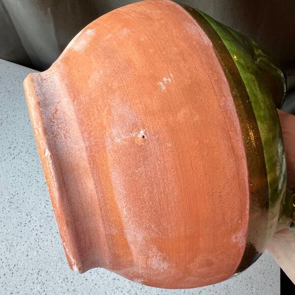 Handcrafted Green Glazed & Terracotta Clay French Gargoulette Confit Oil Jug - Picture 9 of 12